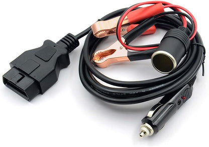 Ansbell OBD2 Memory Saver Full Cable View with Alligator Clips and OBD Connector