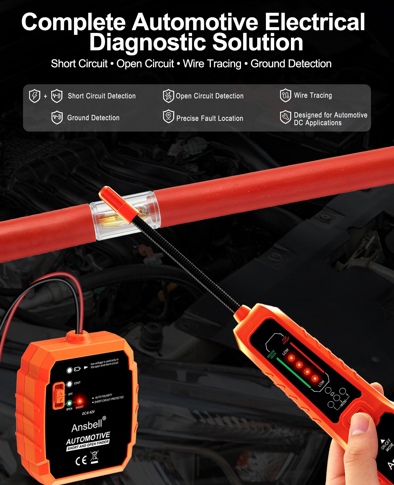 Circuit Tester Diagnosing Open Circuit, Short Circuit, and Complete Circuit on Automotive Wiring