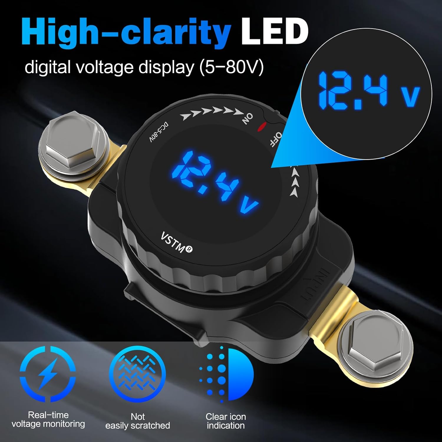 High Clarity LED Digital Voltage Display for Real-Time Battery Monitoring