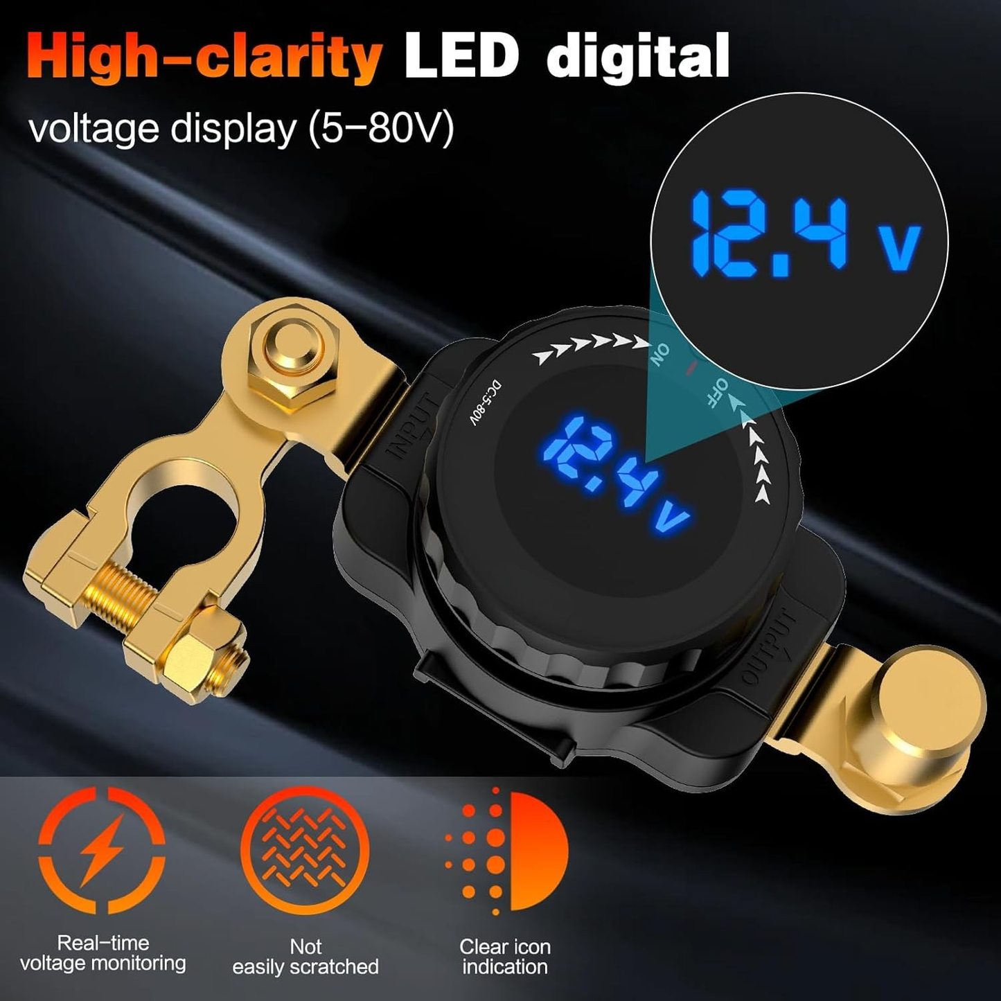 High Clarity LED Digital Voltage Display for Real-Time Battery Monitoring