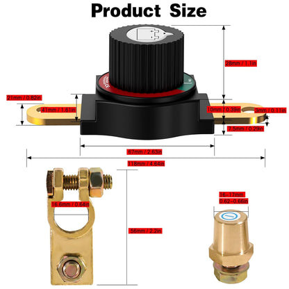 QP011-2 Battery Disconnect Switch Dimensions - 120x55x48mm Size Reference